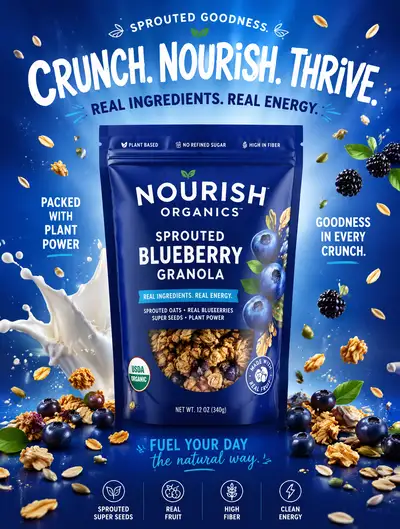 Blueberry granola snack commercial advertisement poster