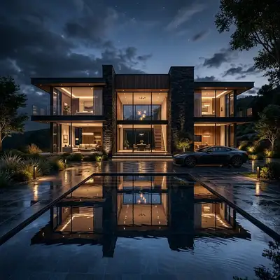 Luxury Modern Mansion Night and Daylight Real Estate Concept