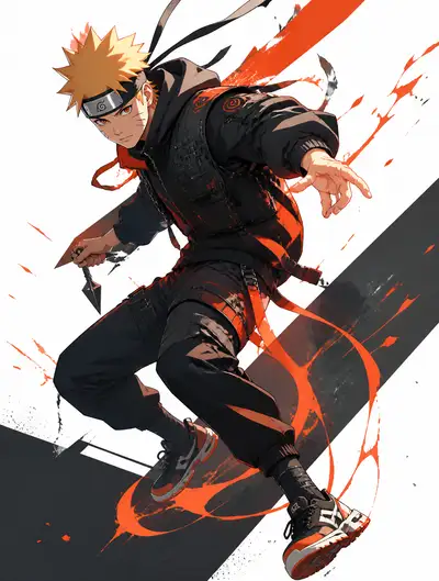 Techwear-style anime character poster with vector rim lighting