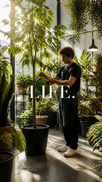 Pôster publicitário editorial de loja botânica com a palavra LIFE
