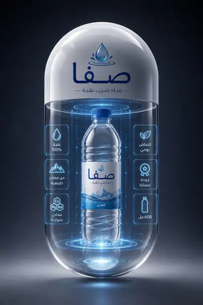 Modelo de anúncio de produto futurista em cápsula de vidro de luxo (árabe)