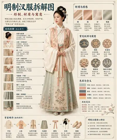 Museum-style Chinese costume and artifact infographic template