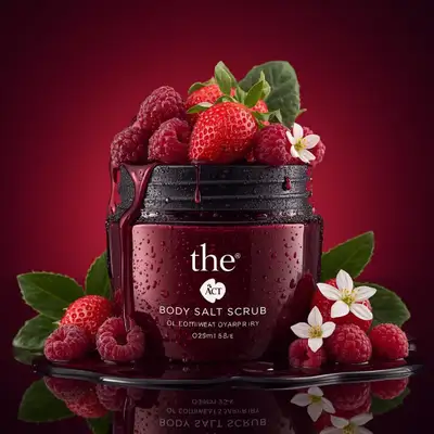 Berry skincare jar self-assembling in a luxury video