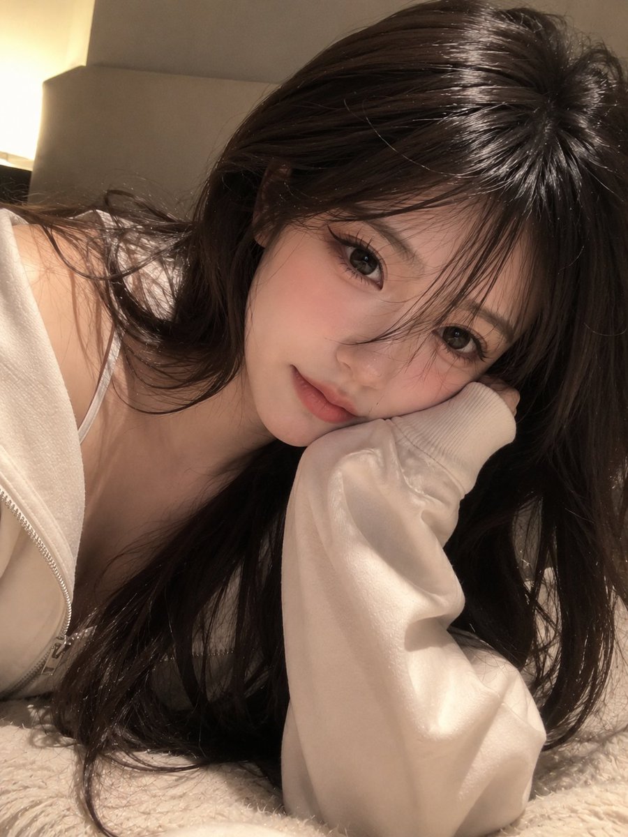 Cozy close-up selfie portrait in an oversized hoodie