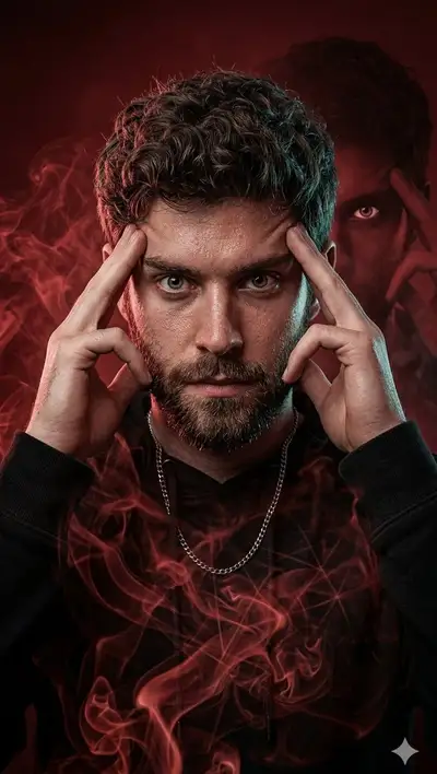 Cinematic Hyper-Realistic Portrait with Ethereal Red Smoke