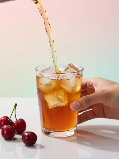 Gen Z cascara iced tea commercial macro shot