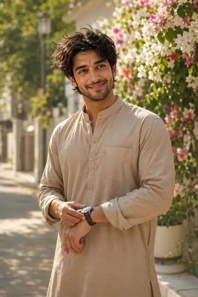 Realistic Street Portrait with Flower Wall