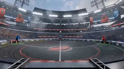 POV smartphone footage of a giant spinning-top championship arena
