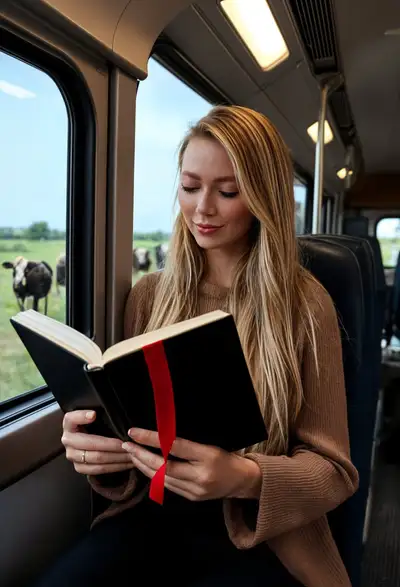 Cena de leitura em trem holandês