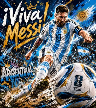Illustration d'affiche de street art de Messi pour la Coupe du Monde