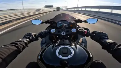 Motorcycle POV kicking cars away, action video (Seedance 2.0)