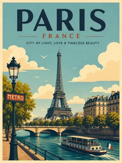Retro Travel Poster Illustration Prompt