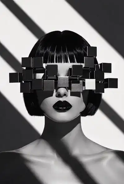 Surreal Geometric Mask Portrait