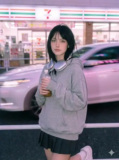 Cinematic Night Convenience Store Portrait