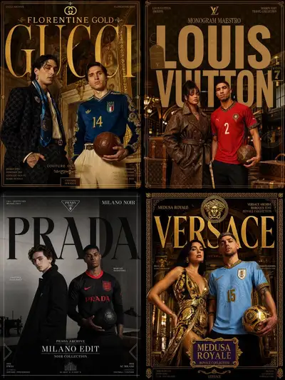 Luxury brand x celebrity football collaboration poster set