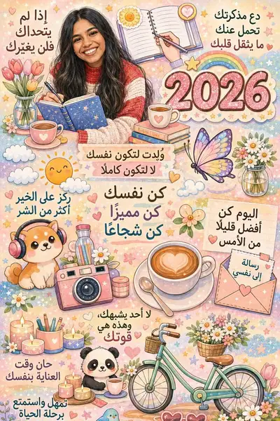 Kawaii-style motivational poster template (Arabic)