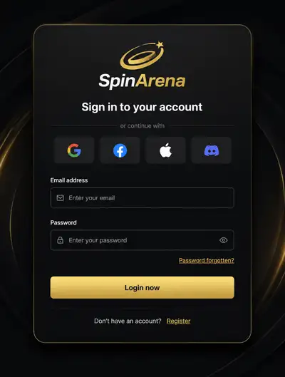 SpinArena Gaming Platform Login Page UI