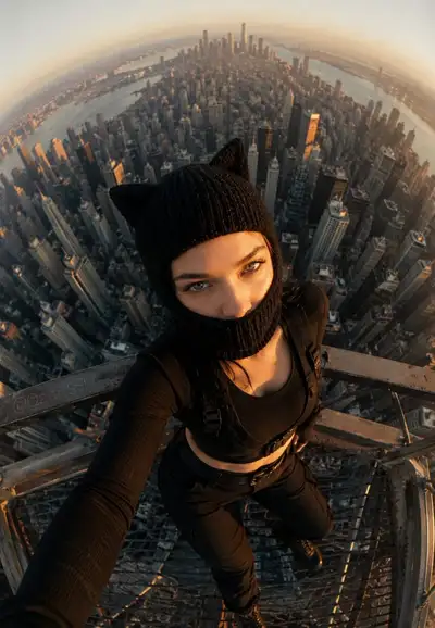 Vertigo-Inducing Fisheye Portrait Above a Sprawling Metropolis