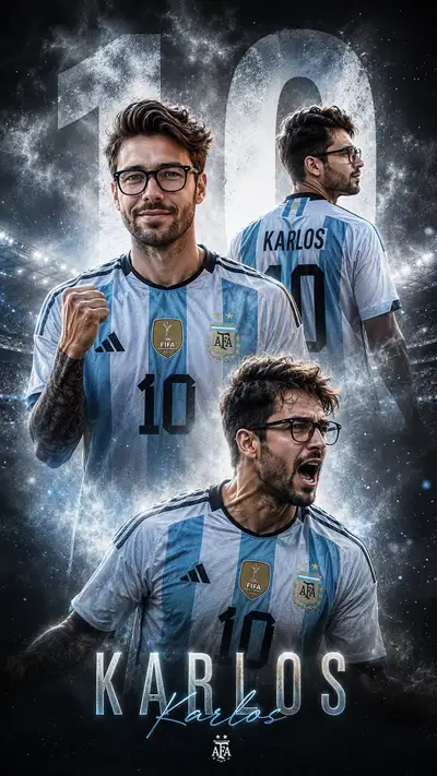 Pôster cinematográfico de camisa de futebol com nome e número