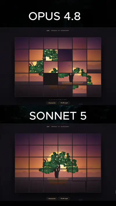 Image slider puzzle assembling a Bonsai tree in HTML