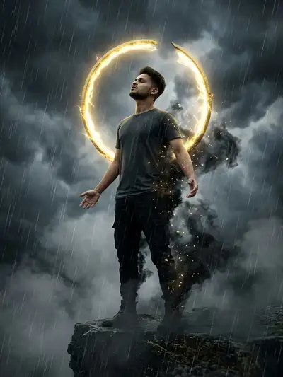 Cinematic Portrait with Crescent Energy Aura