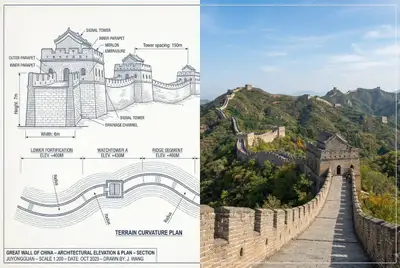 Great Wall of China Blueprint and Photo Comparison