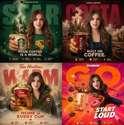 4-Panel Coffee Brand Ad Grid