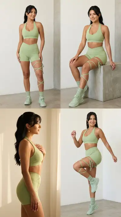Ultra-Photorealistic Pistachio Sportswear Campaign Collage