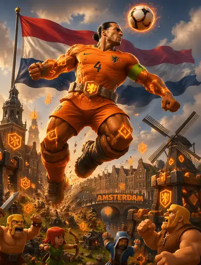 Netherlands captain reimagined as a Clash of Clans giant