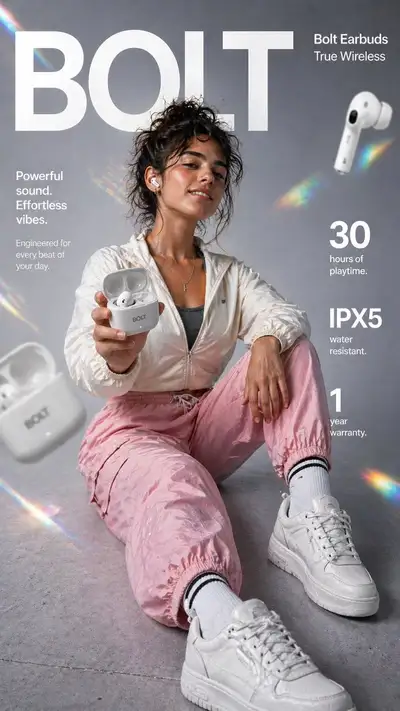 Wireless earbuds ecommerce lifestyle infographic ad