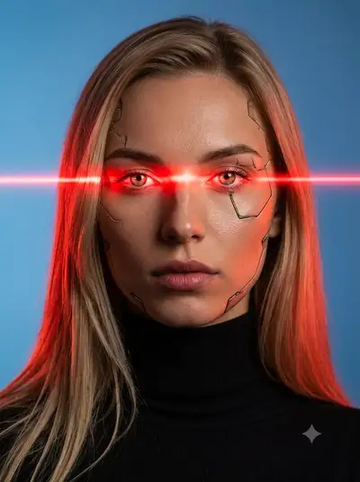 Female Android Portrait with Red Laser Eyes