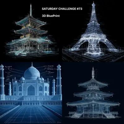 3D Holographic Blueprint Art Prompt