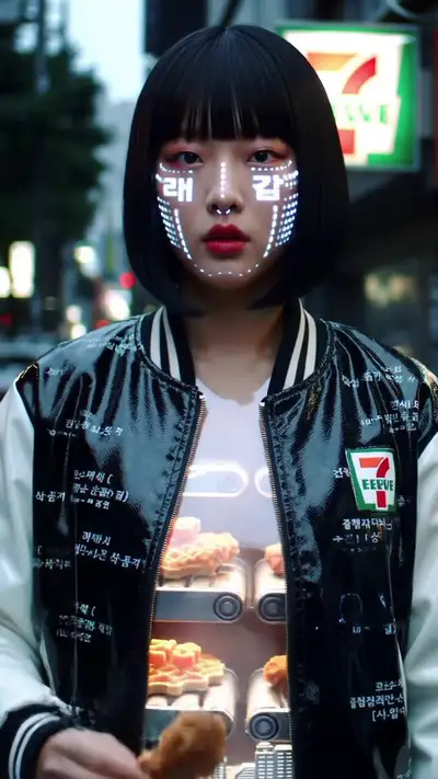 Neon Seoul Cyborg Street Food Cinematic Prompt