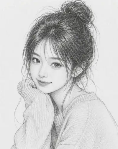 Detailed Pencil Sketch Portrait of a Young Woman