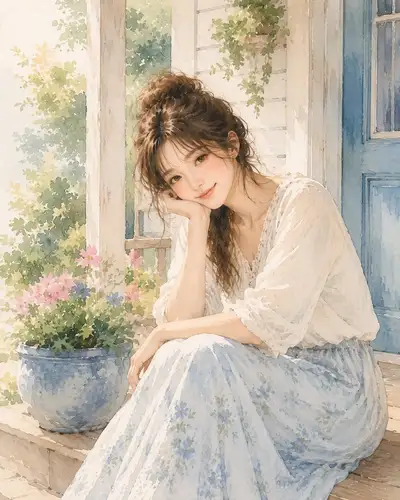 Dreamy Watercolor Porch Scene