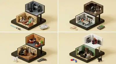 Sci-fi movie diorama toy set 2x2 grid template
