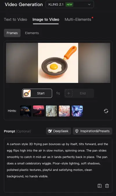 Prompt d'animation de retournement d'œuf à la poêle en 3D