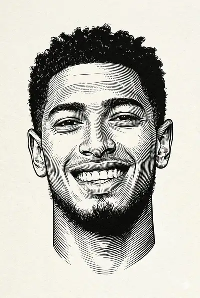 Black and white woodcut engraved portrait illustration