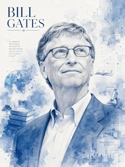 Bill Gates Watercolor Editorial Poster
