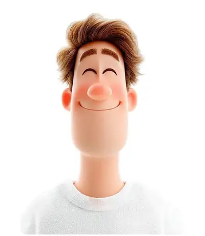 Pixar-quality 3D avatar of a happy man, no neck