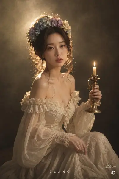Renaissance-Style Candlelit Portrait in an Off-Shoulder Gown