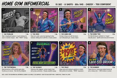 1980年代VHS家庭健身电视购物广告故事板
