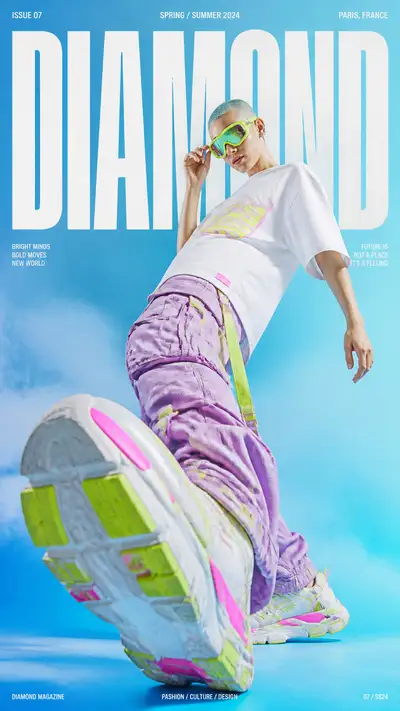 Neon buzz cut fashion magazine cover prompt