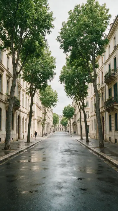 Fotografía callejera tranquila de Europa tras la lluvia
