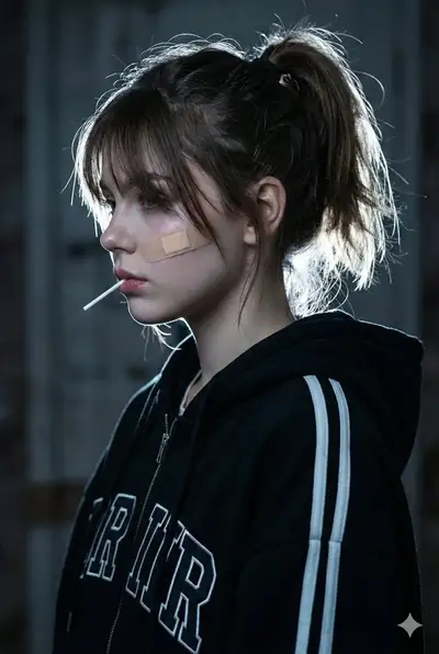 Rebellious streetwear portrait with rim lighting