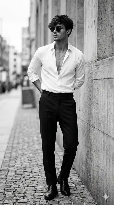 Portrait masculin en noir et blanc en contre-plongée, modèle d'échange de visage 2