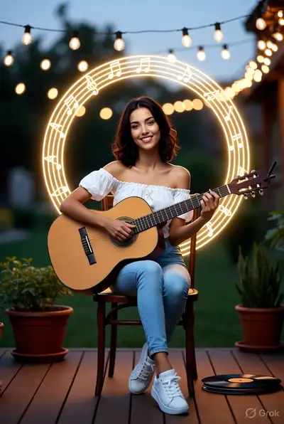 Ultra-Realistic Woman with Acoustic Guitar Portrait
