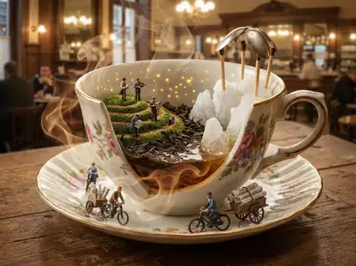 Surreal miniature world inside an opened container template