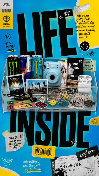 Giant fridge shelf lifestyle collage poster