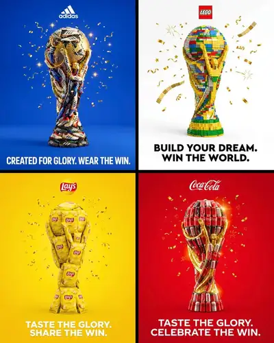 Brand product advertisement shaped as the FIFA World Cup trophy